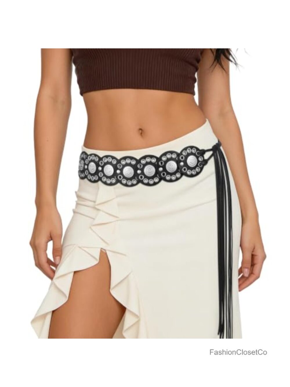 Western Disc Concho Belt Wide PU Leather Cowgirl Boho for Dress Jeans Skirt